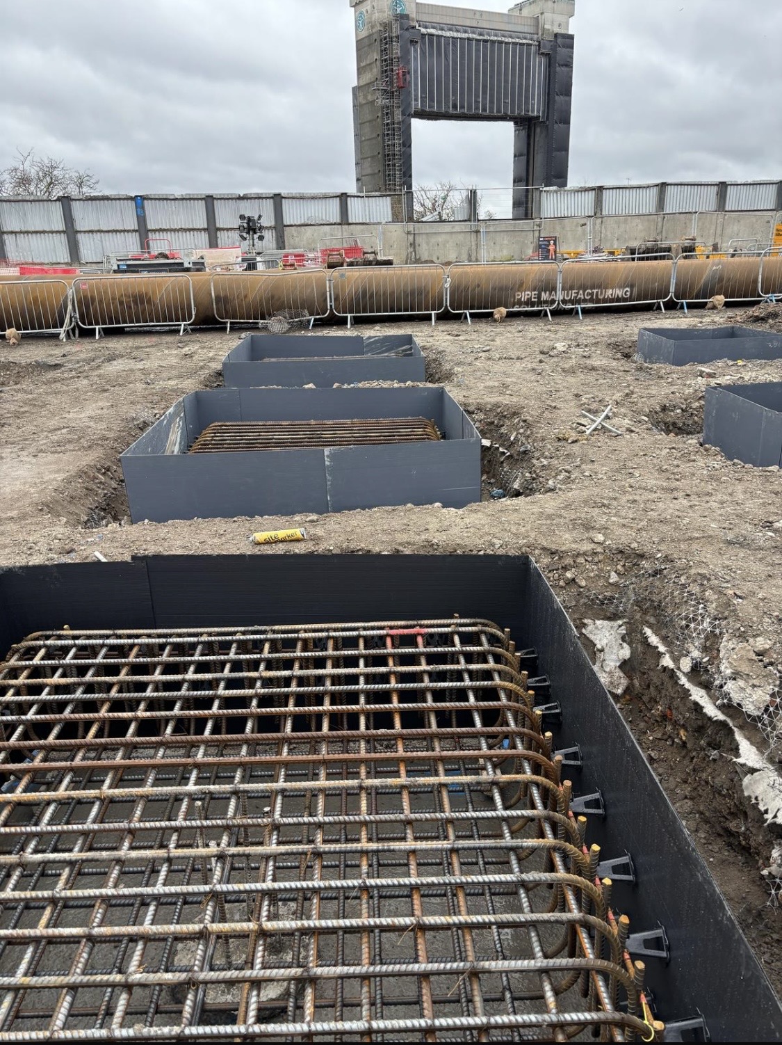 Reinforced concrete bases with shuttering on a major infrastructure site