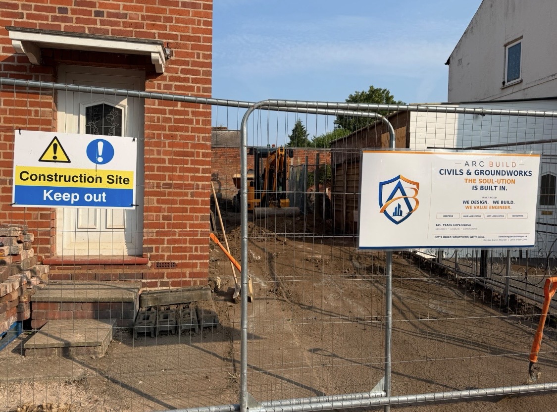A.R.C Build signboard on Heras fencing at a residential groundworks site