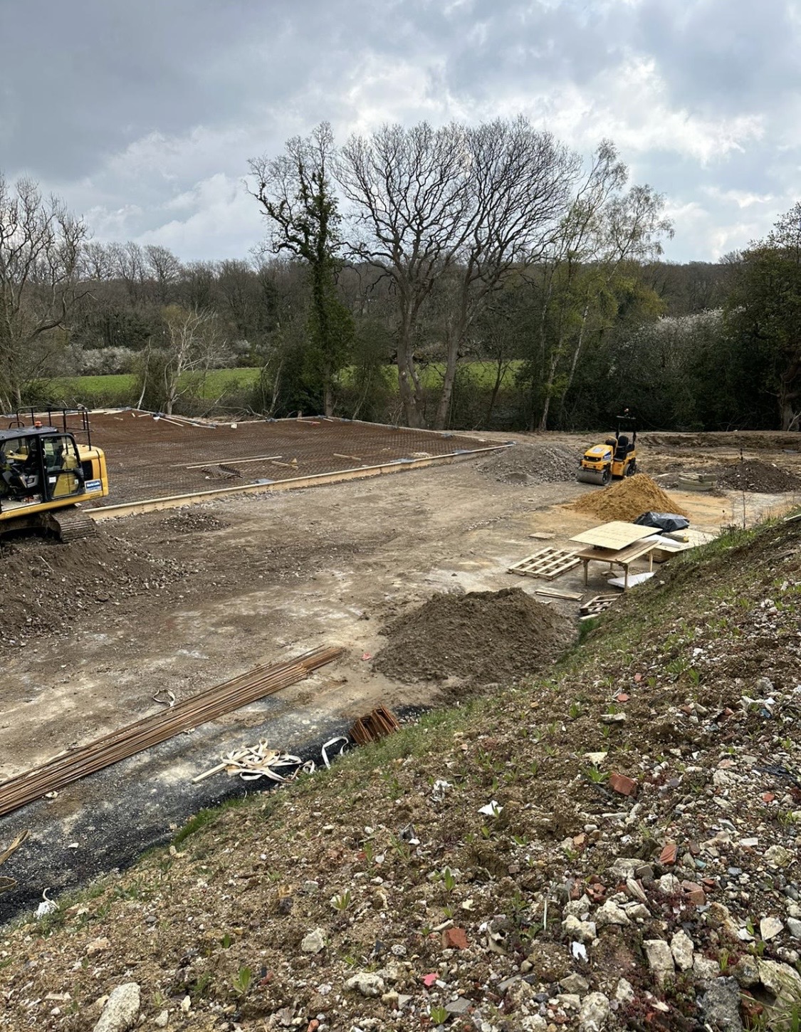 Reinforcement mesh laid over insulation ready for a concrete slab pour
